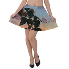 Sunflower Sunset Velvet Skater Skirt by okhismakingart