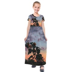 Sunflower Sunset Kids  Short Sleeve Maxi Dress by okhismakingart