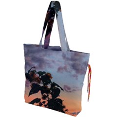 Sunflower Sunset Drawstring Tote Bag by okhismakingart