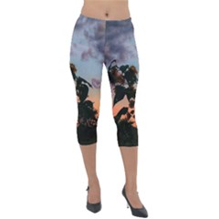 Sunflower Sunset Lightweight Velour Capri Leggings  by okhismakingart