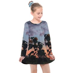 Sunflower Sunset Kids  Long Sleeve Dress by okhismakingart