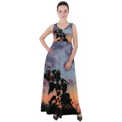 Sunflower Sunset Empire Waist Velour Maxi Dress