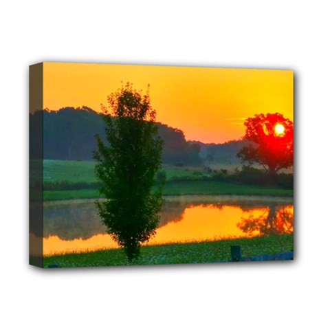 Lake Sunrise Deluxe Canvas 16  X 12  (stretched)  by okhismakingart