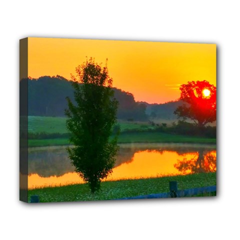 Lake Sunrise Deluxe Canvas 20  X 16  (stretched) by okhismakingart