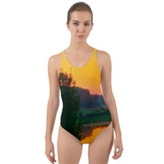 Lake Sunrise Cut-out Back One Piece Swimsuit by okhismakingart