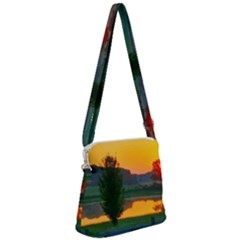 Lake Sunrise Zipper Messenger Bag by okhismakingart