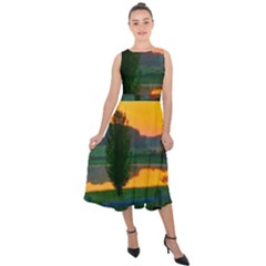 Lake Sunrise Midi Tie-back Chiffon Dress by okhismakingart