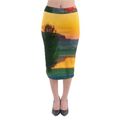 Lake Sunrise Midi Pencil Skirt by okhismakingart