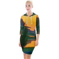 Lake Sunrise Quarter Sleeve Hood Bodycon Dress by okhismakingart