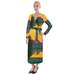 Lake Sunrise Velvet Maxi Wrap Dress by okhismakingart