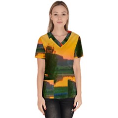 Lake Sunrise Women s V-neck Scrub Top by okhismakingart