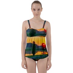 Lake Sunrise Twist Front Tankini Set by okhismakingart