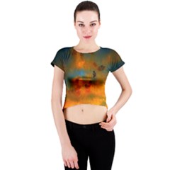 Tie-dye Sky Crew Neck Crop Top by okhismakingart