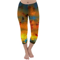 Tie-dye Sky Capri Winter Leggings  by okhismakingart