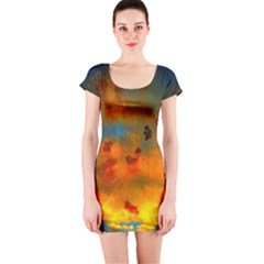 Tie-dye Sky Short Sleeve Bodycon Dress by okhismakingart