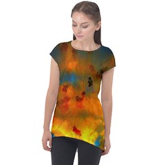 Tie-dye Sky Cap Sleeve High Low Top by okhismakingart