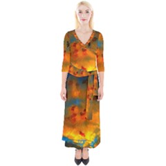 Tie-dye Sky Quarter Sleeve Wrap Maxi Dress by okhismakingart