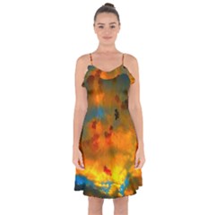 Tie-dye Sky Ruffle Detail Chiffon Dress by okhismakingart