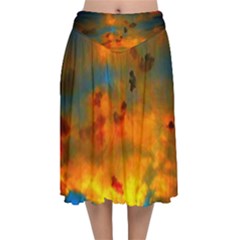 Tie-dye Sky Velvet Flared Midi Skirt by okhismakingart