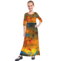 Tie-dye Sky Kids  Quarter Sleeve Maxi Dress by okhismakingart