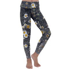 Black And White With Daisies Kids  Lightweight Velour Classic Yoga Leggings by okhismakingart