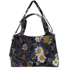 Black And White With Daisies Double Compartment Shoulder Bag by okhismakingart