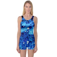 Blue Daisies One Piece Boyleg Swimsuit by okhismakingart