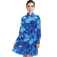 Blue Daisies Long Sleeve Chiffon Shirt Dress by okhismakingart