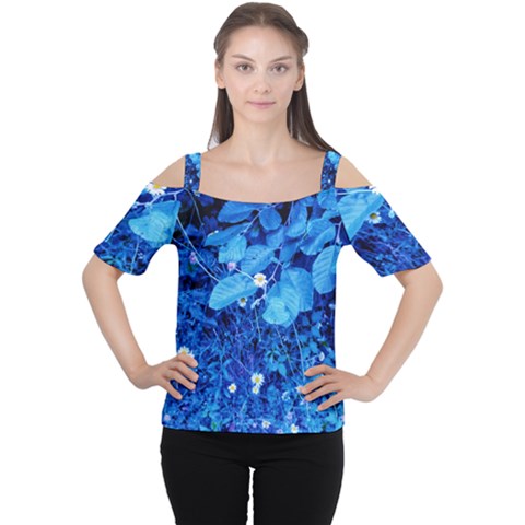 Blue Daisies Cutout Shoulder Tee by okhismakingart