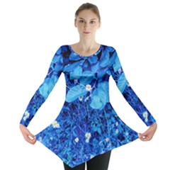 Blue Daisies Long Sleeve Tunic  by okhismakingart