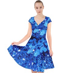 Blue Daisies Cap Sleeve Front Wrap Midi Dress by okhismakingart