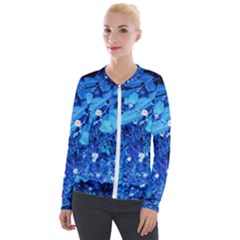 Blue Daisies Velour Zip Up Jacket