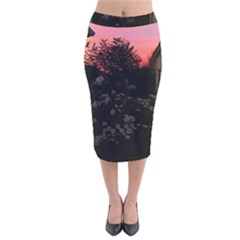 Daisies And Pink Velvet Midi Pencil Skirt by okhismakingart