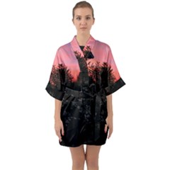 Daisies And Pink Quarter Sleeve Kimono Robe by okhismakingart