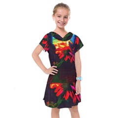 Neon Cone Flower Kids  Drop Waist Dress by okhismakingart