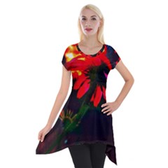 Neon Cone Flower Short Sleeve Side Drop Tunic by okhismakingart