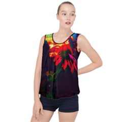 Neon Cone Flower Bubble Hem Chiffon Tank Top