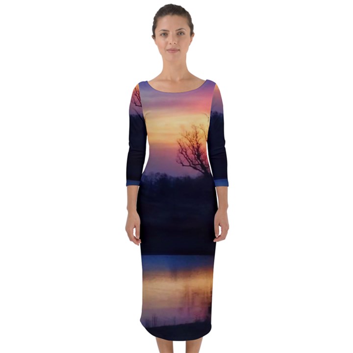 Pastel Sunrise Quarter Sleeve Midi Bodycon Dress