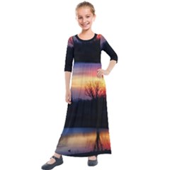 Pastel Sunrise Kids  Quarter Sleeve Maxi Dress by okhismakingart