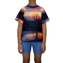 Pastel Sunrise Kids  Short Sleeve Swimwear by okhismakingart