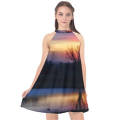 Pastel Sunrise Halter Neckline Chiffon Dress  by okhismakingart