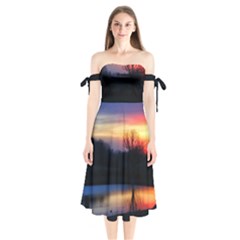 Pastel Sunrise Shoulder Tie Bardot Midi Dress by okhismakingart