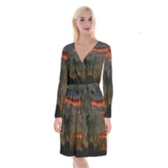 Old Sunset Long Sleeve Velvet Front Wrap Dress by okhismakingart