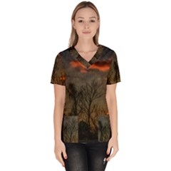 Old Sunset Women s V-neck Scrub Top by okhismakingart