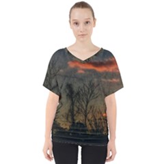 Old Sunset V-neck Dolman Drape Top by okhismakingart