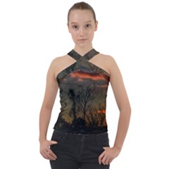 Old Sunset Cross Neck Velour Top by okhismakingart