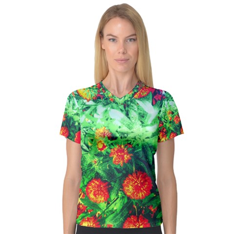 Intense Flowers V-neck Sport Mesh Tee by okhismakingart