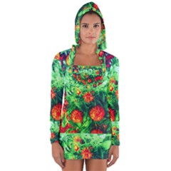 Intense Flowers Long Sleeve Hooded T-shirt