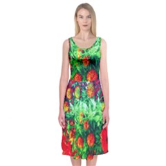 Intense Flowers Midi Sleeveless Dress