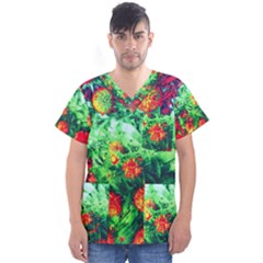 Intense Flowers Men s V-neck Scrub Top